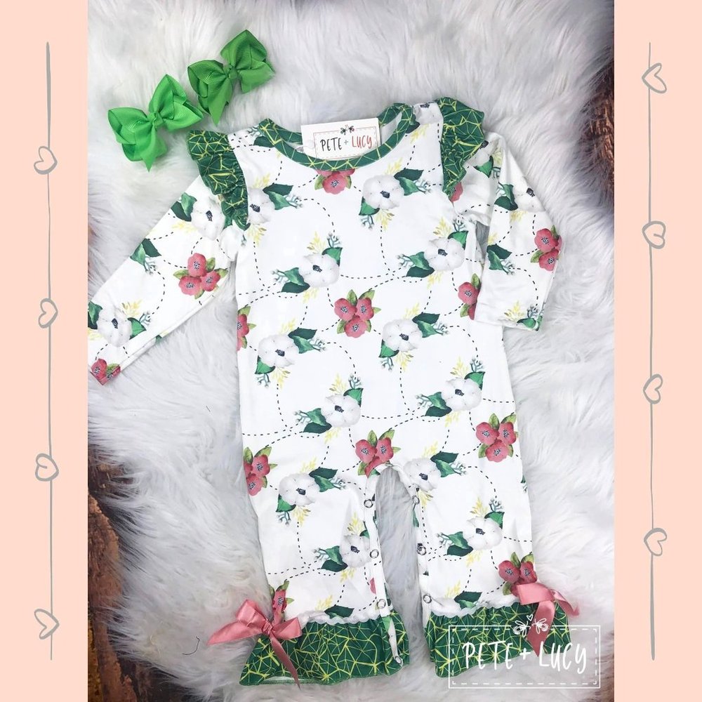 Pete + Lucy 12-18 months "Floral Garden" Baby Girls Ruffled Romper